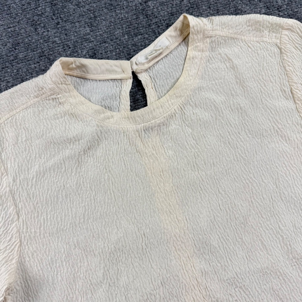 Helmut Lang Silk Blouse Size Small Cream Layered Textured Short Sleeve Women's